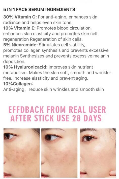 MASHATA 5 IN ONE POWERFUL COLLAGEN HYALURONIC ACID NICOTINAMIDE VITAMIN C, VITAMIN E FACE SERUM